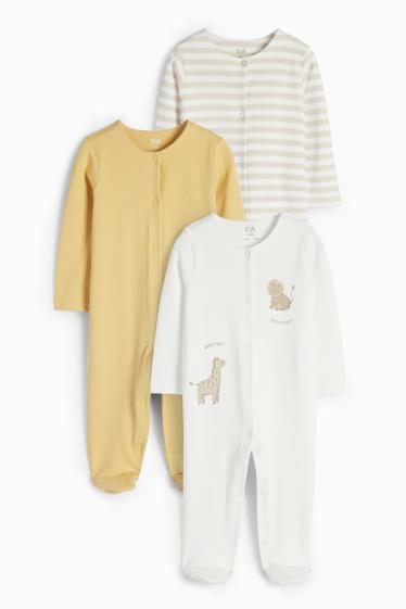 Unisex - Multipack 3 buc. - girafă și leu - pijama salopetă bebeluși - alb-crem
