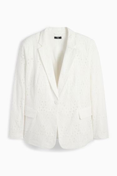Femei - Blazer - regular fit - broderie englezească - alb-crem