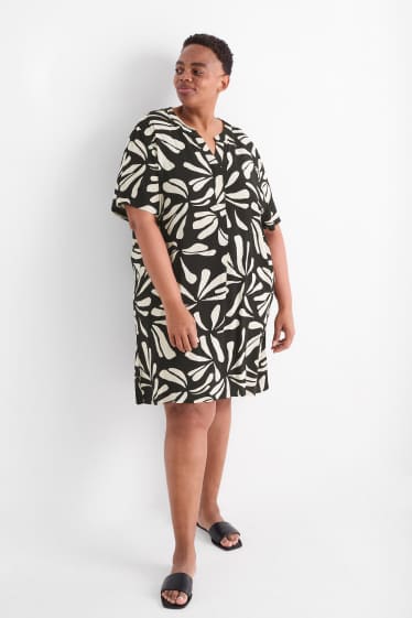 Femei - Rochie din viscoză cu decolteu în V - cu model - negru / nej