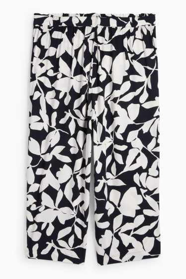 Femei - Pantaloni de stofă - talie medie - wide leg - cu model - structurați - albastru închis / alb-crem