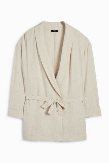 Femei - Blazer lung cu conținut de in - relaxed fit - bej deschis