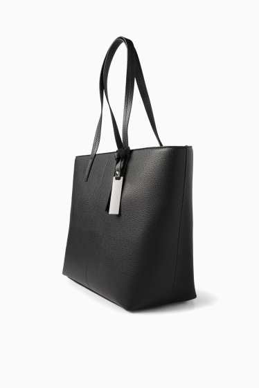 Femei - Geantă shopper mare - imitație de piele - negru