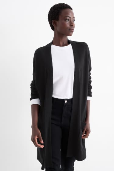 Femei - Cardigan tricotat lung - negru