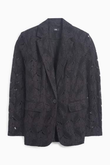 Femei - Blazer lung din dantelă - relaxed fit - negru