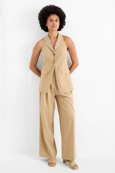 Femei - Pantaloni office - talie înaltă - relaxed fit - bej