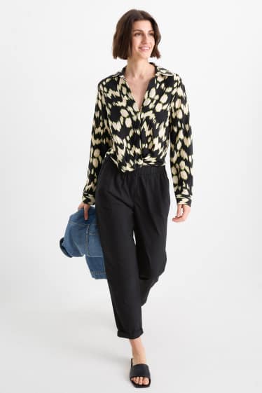 Femei - Pantaloni de stofă - talie medie - tapered fit - negru