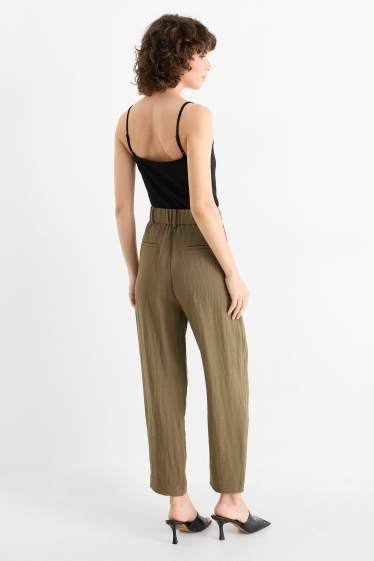 Femei - Pantaloni office - talie înaltă - loose fit - verde