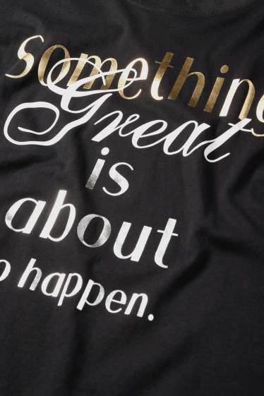 Femei - Tricou - supradimensionat - aspect lucios - negru