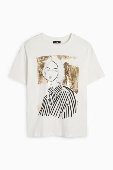 Femei - Tricou - supradimensionat - aspect lucios - alb