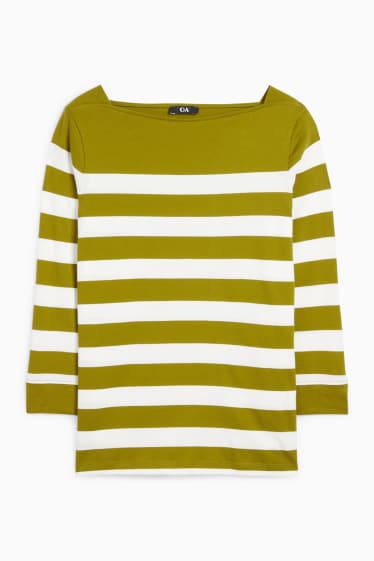 Femei - Tricou cu mânecă lungă - cu dungi - verde