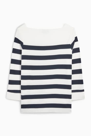 Femei - Tricou cu mânecă lungă - cu dungi - alb / negru