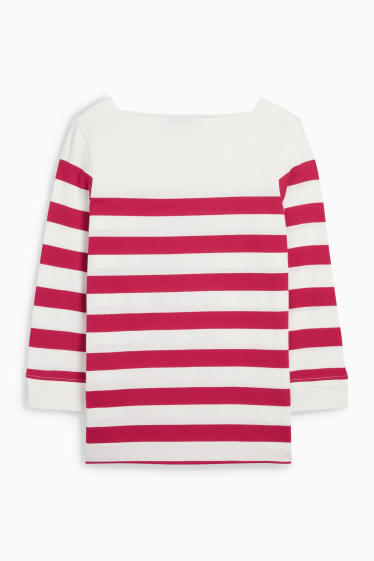 Femei - Tricou cu mânecă lungă - cu dungi - alb / roz