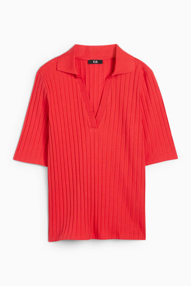 Femei - Tricou cu decolteu în V - regular fit - reiat - roșu