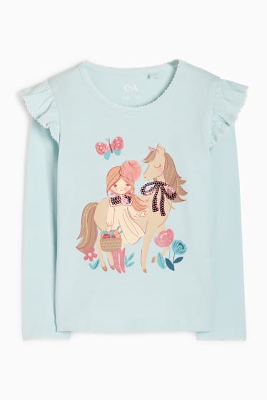 Copii - Fete - Fată și cal - tricou cu mânecă lungă - albastru deschis