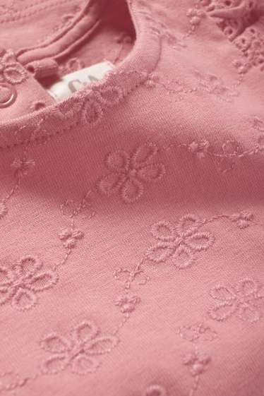 Bebeluși - fete - Tricou cu mânecă lungă bebeluși - broderie englezească - roz închis