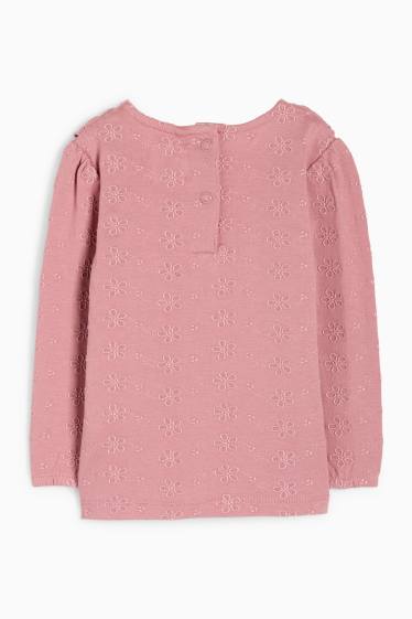 Bebeluși - fete - Tricou cu mânecă lungă bebeluși - broderie englezească - roz închis