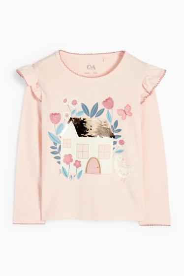 Copii - Fete - Gâscă și casă - tricou cu mânecă lungă - aspect lucios - roz