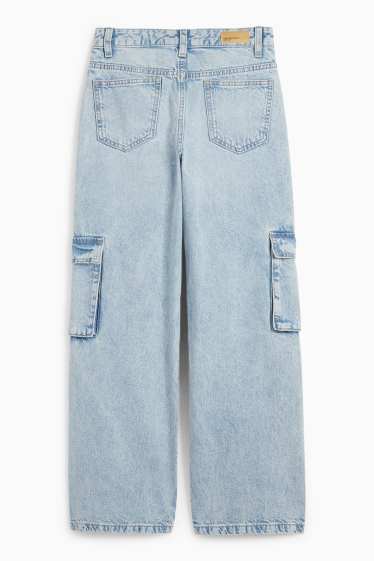 Copii - Fete - Cargo jeans - denim-albastru deschis