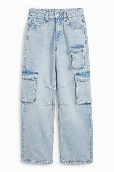Copii - Fete - Cargo jeans - denim-albastru deschis