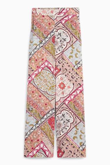 Femei - Pantaloni de stofă - talie medie - wide leg - cu flori - multicolor