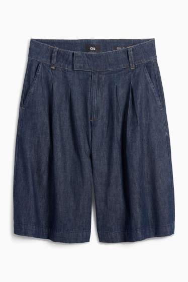 Women - Denim Bermuda shorts - mid-rise waist - denim-dark blue