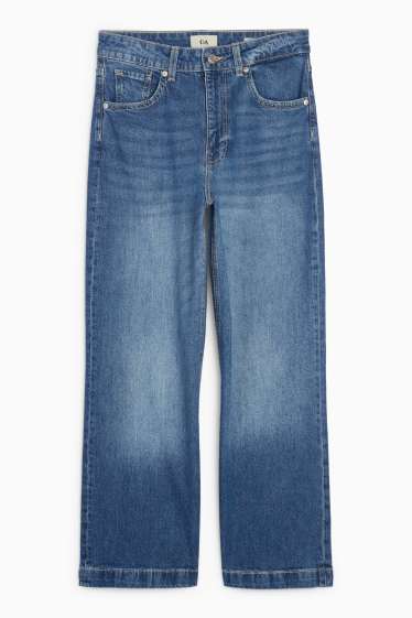 Femei - Crop wide leg jeans - talie medie - denim-albastru închis