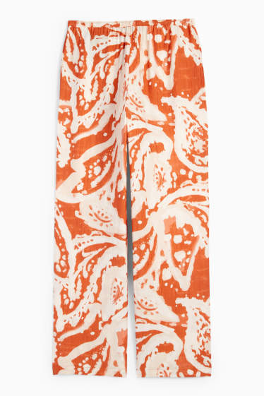 Femei - Pantaloni de stofă - talie medie - palazzo - cu model - portocaliu închis