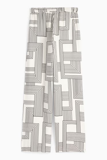 Femei - Pantaloni de stofă - talie înaltă - wide leg - cu model - alb / negru