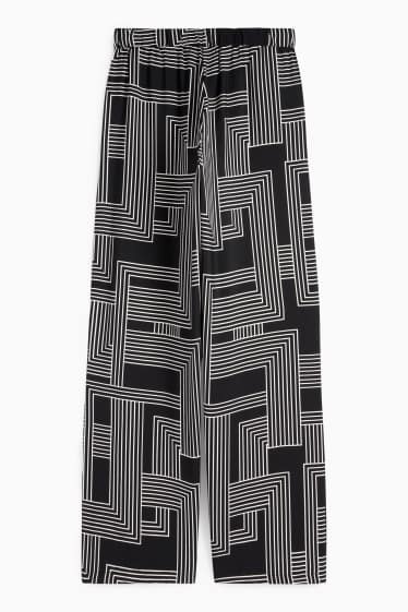 Femei - Pantaloni de stofă - talie înaltă - wide leg - cu model - negru / alb