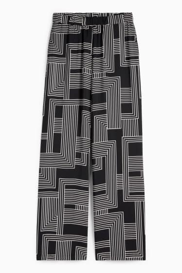 Femei - Pantaloni de stofă - talie înaltă - wide leg - cu model - negru / alb