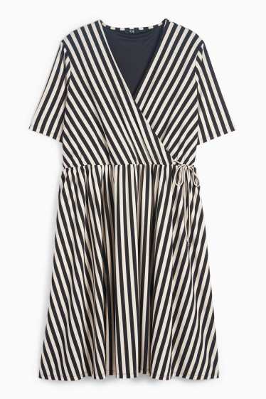 Damen - Wickelkleid - gestreift - schwarz / weiß