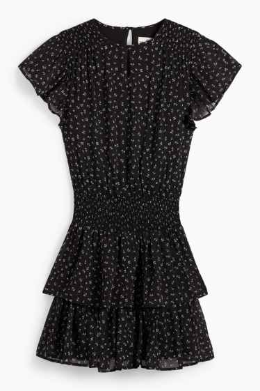 Copii - Fete - Rochie din șifon - cu flori - negru
