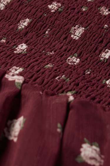 Copii - Fete - Rochie din șifon - cu flori - bordo