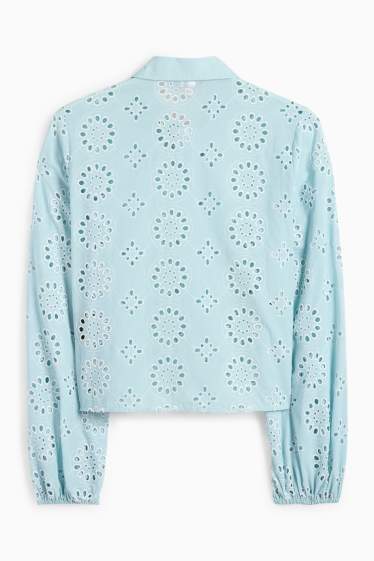 Femei - Bluză - broderie englezească - turcoaz