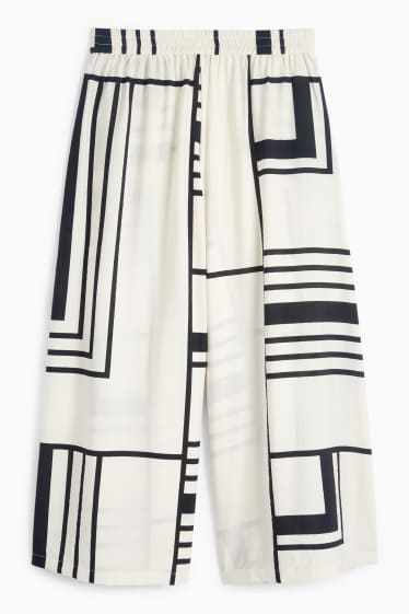Femei - Pantaloni de stofă - talie înaltă - wide leg - cu model - alb / negru