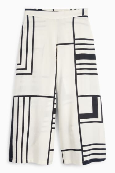 Femei - Pantaloni de stofă - talie înaltă - wide leg - cu model - alb / negru