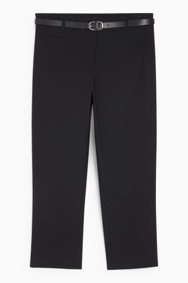 Femei - Pantaloni capri cu curea - talie medie - slim fit - negru