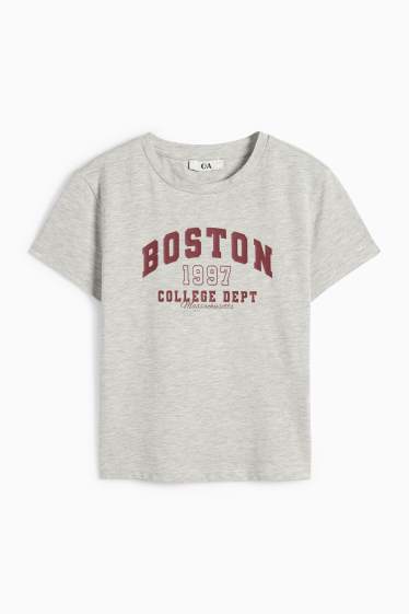 Femei - Tricou crop - gri deschis