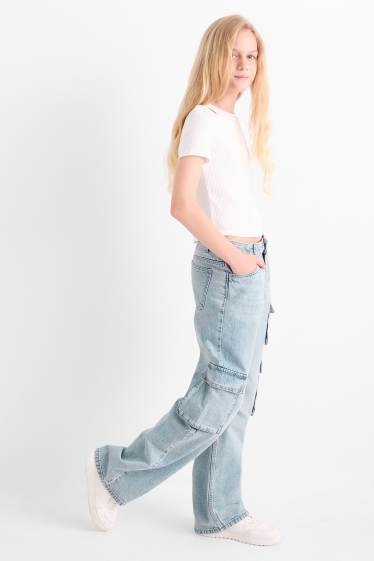 Copii - Fete - Cargo jeans - denim-albastru deschis