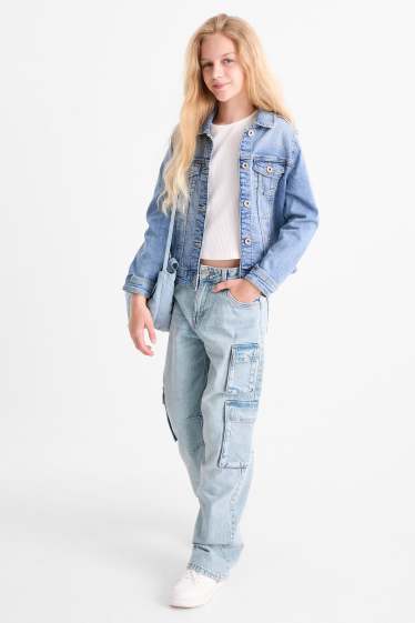 Copii - Fete - Cargo jeans - denim-albastru deschis