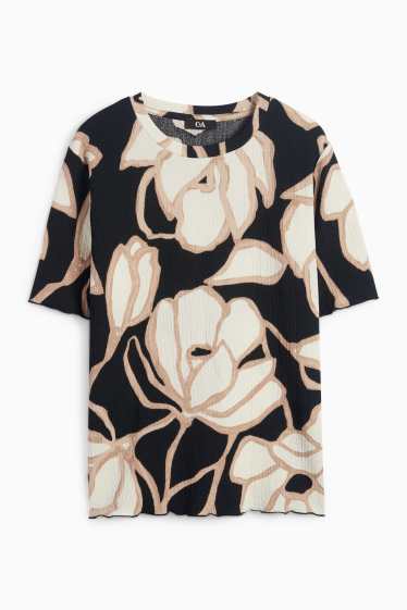 Femei - Tricou - regular fit - cu flori - structurat - negru / nej