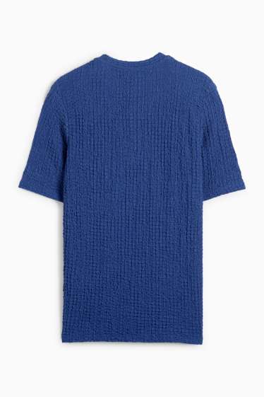 Dames - T-shirt - regular fit - met structuur - donkerblauw