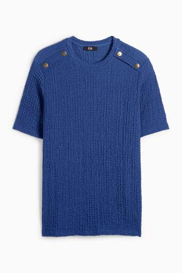 Dames - T-shirt - regular fit - met structuur - donkerblauw