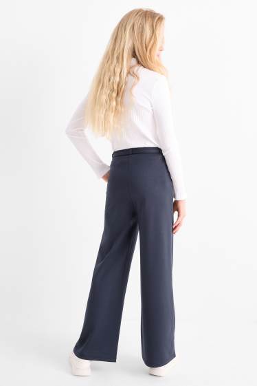 Copii - Fete - Pantaloni de stofă cu curea - albastru închis