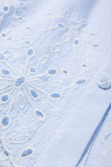 Dames - Blouse - Broderie Anglaise - lichtblauw