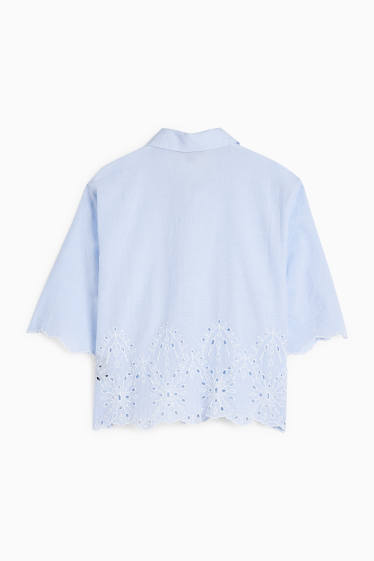 Dames - Blouse - Broderie Anglaise - lichtblauw
