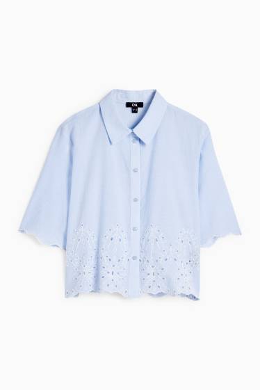 Dames - Blouse - Broderie Anglaise - lichtblauw