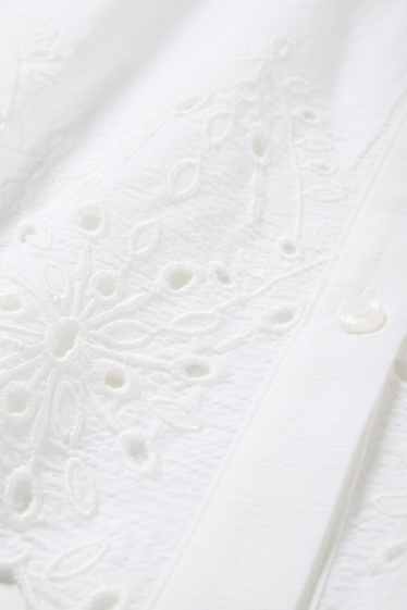 Femei - Bluză - broderie englezească - alb