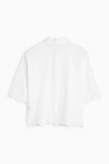 Femei - Bluză - broderie englezească - alb