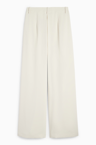 Femei - Pantaloni de stofă - talie înaltă - wide leg - alb-crem